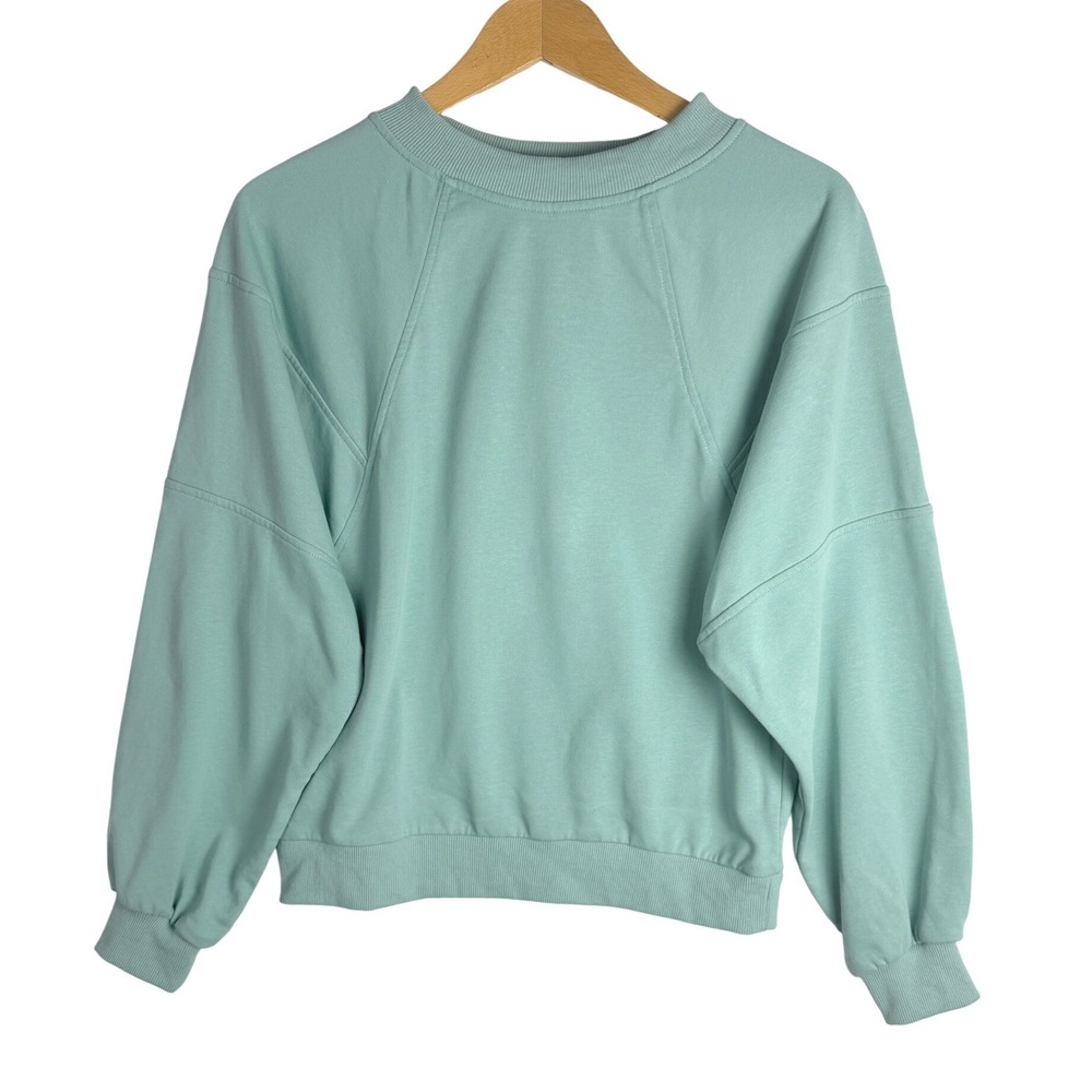 MROKEETY Womens Mint Green Crewneck Raglan Sweatshirt Size S Relaxed Fit Top